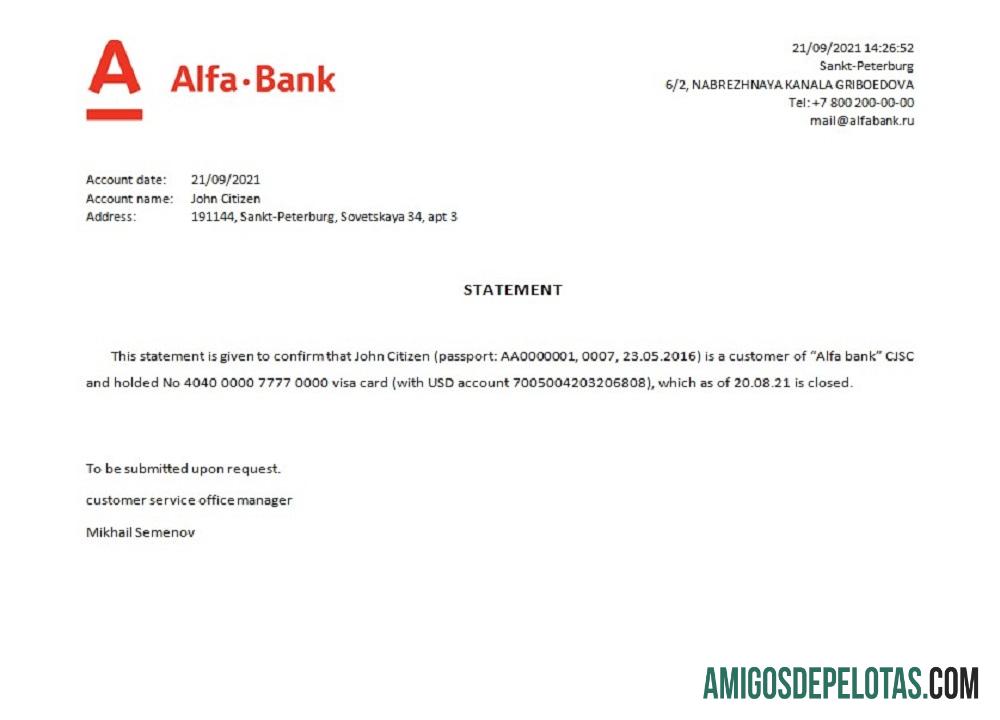 Referência de fechamento do Alfa Bank da Rússia baixar para verificação